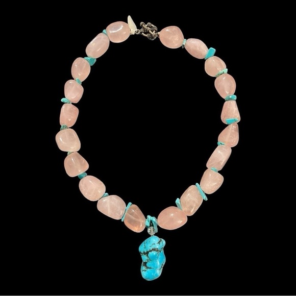 Sterling Silver Rose Quartz and Arizona Turquoise on a 8.5" ( 22cm) strand. - Picture 6 of 13